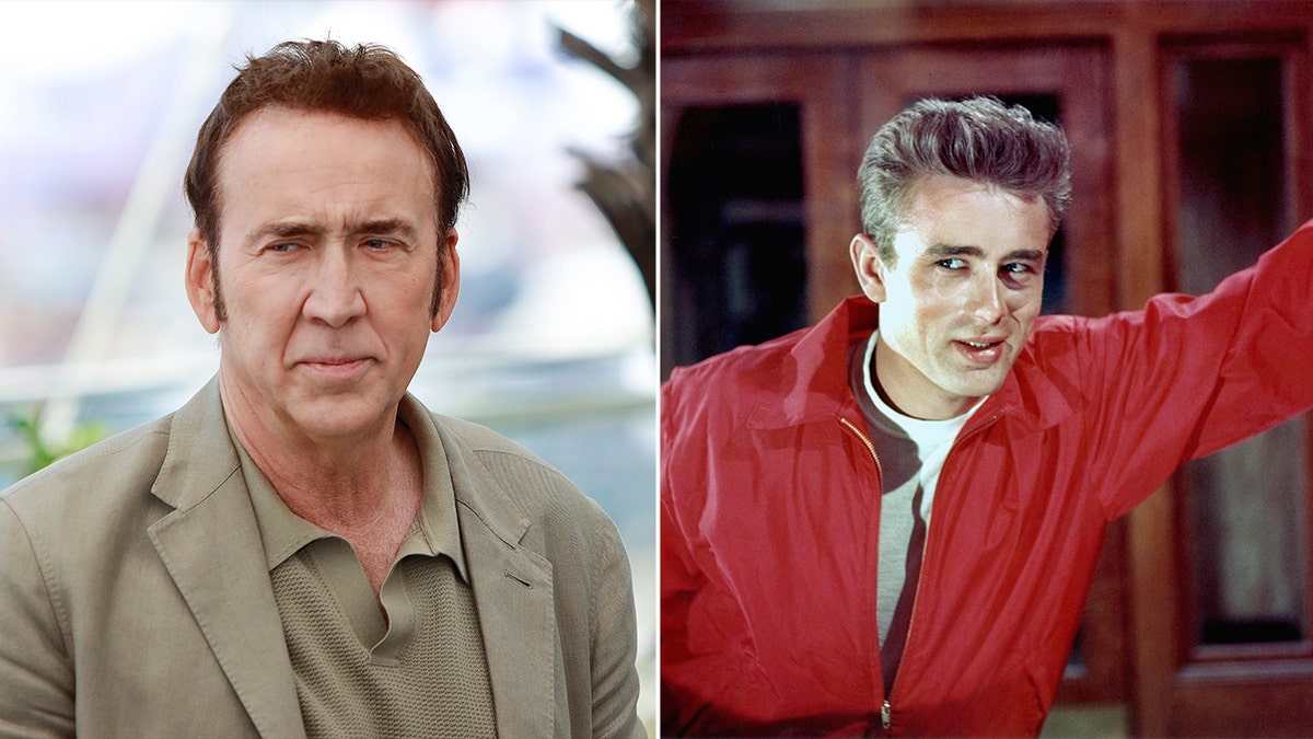 Side by side photos of Nicolas Cage and James Dean