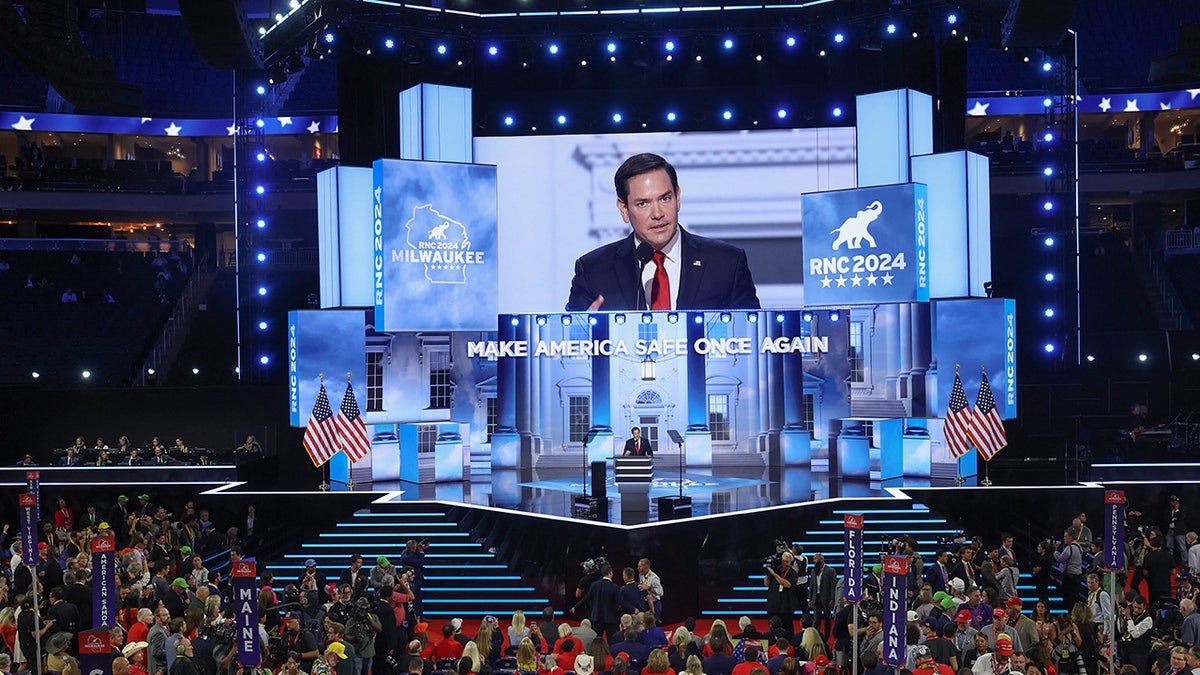 Senator Marco Rubio (R-FL) speaks on Day 2 of the Republican National Convention (RNC), at the Fiserv Forum in Milwaukee, Wisconsin, July 16, 2024. Reuters/Mike Segar.