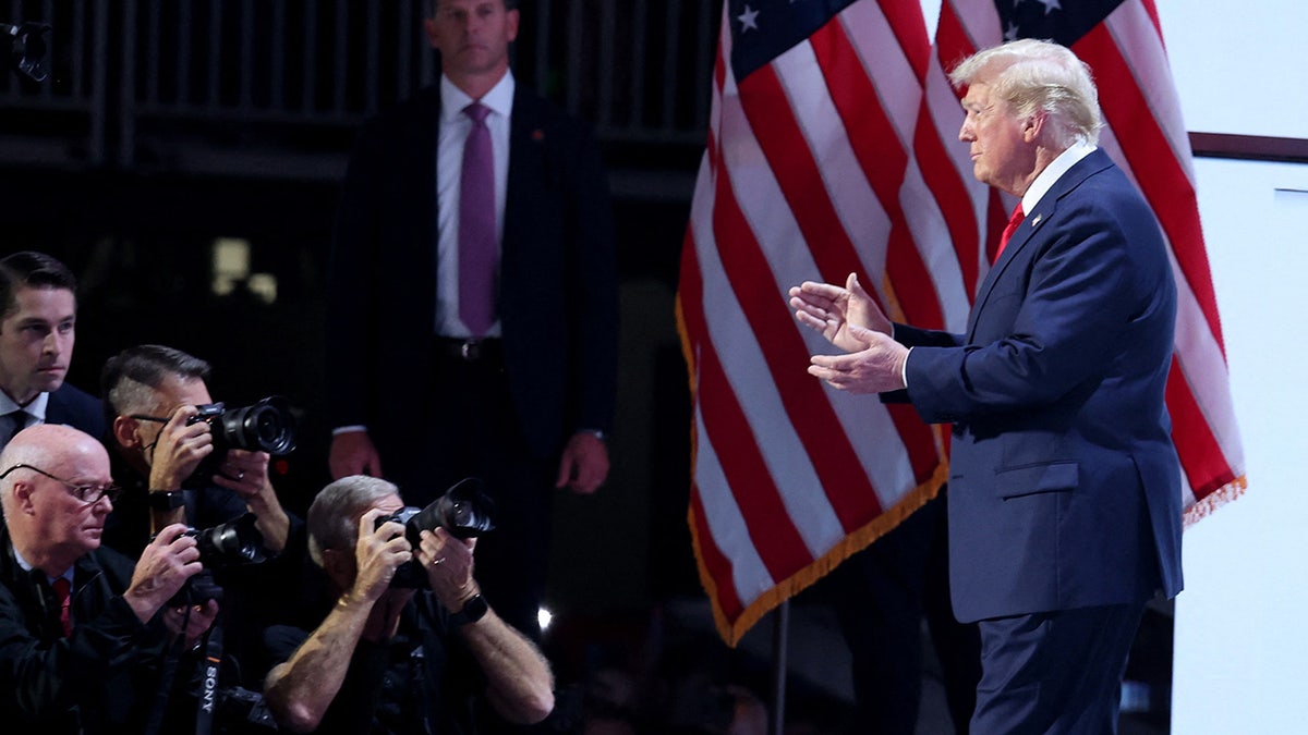 Donald Trump takes the stage to give his acceptance speech on Day 4 of the Republican National Convention