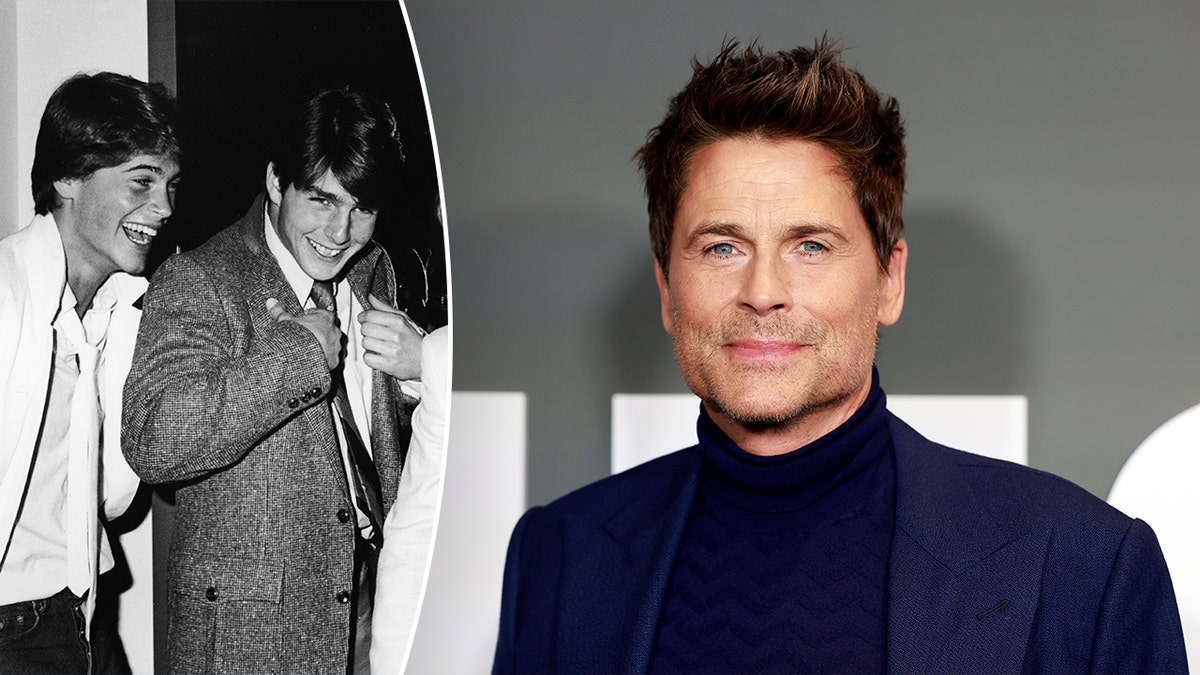 A photo of Rob Lowe and Tom Cruise in 1980 next to a photo of Rob Lowe