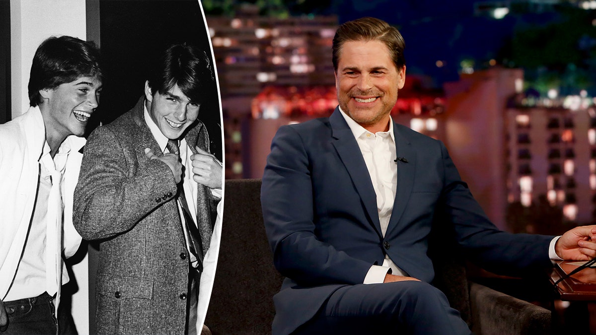 A photo of Rob Lowe and Tom Cruise in 1980 next to a photo of Rob Lowe