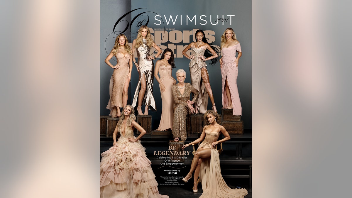 Sports Illustrated Swimsuit cover for 2024 featuring a variety of models including Maye Musk
