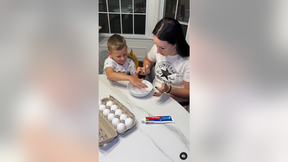 mom and son try viral egg experiment