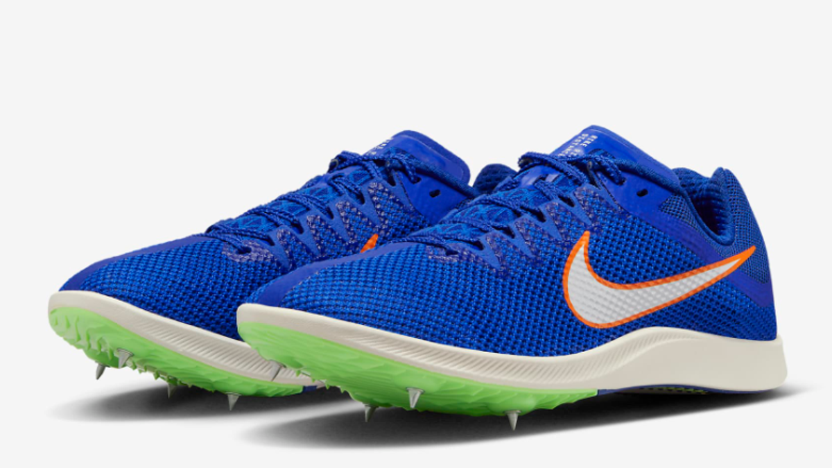 Nike makes colorful track shoes. 