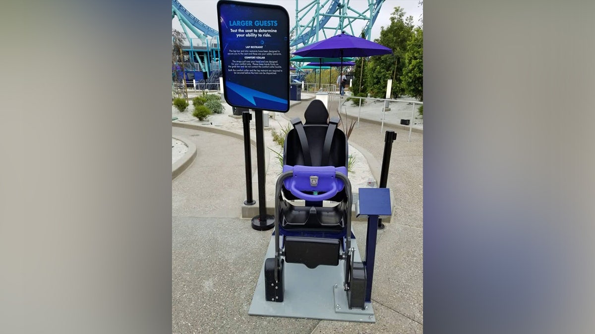 Seat and disclaimer for Electric Eel roller coaster