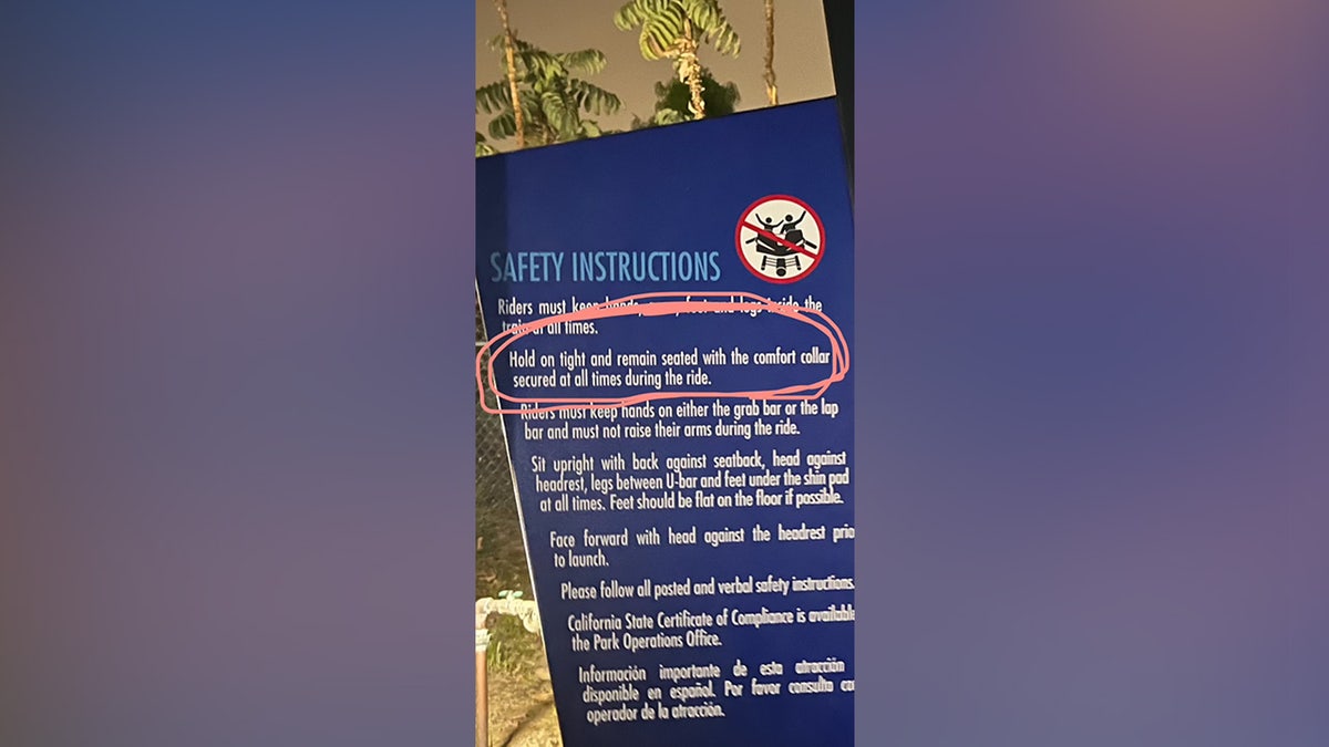 Disclaimer sign for the roller coaster