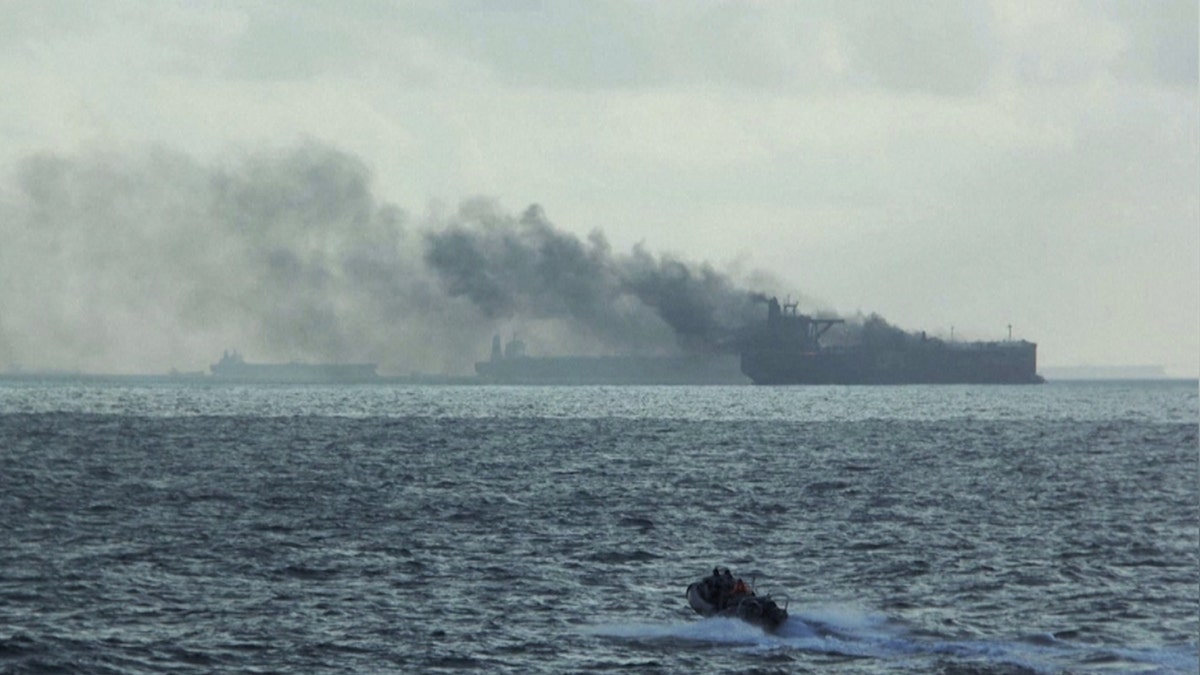 Smoking oil tanker