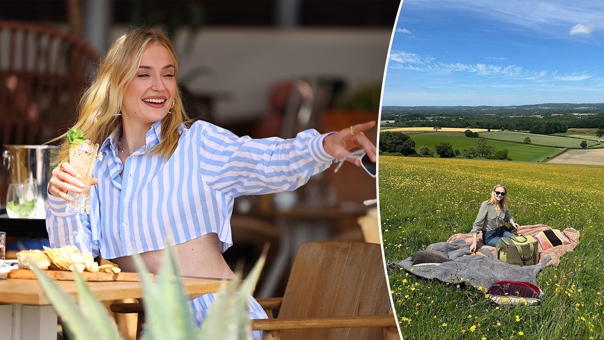 Sophie Turner enjoys summer with drinks and a picnic