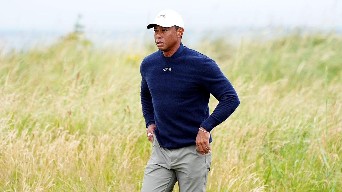Tiger Woods looks on