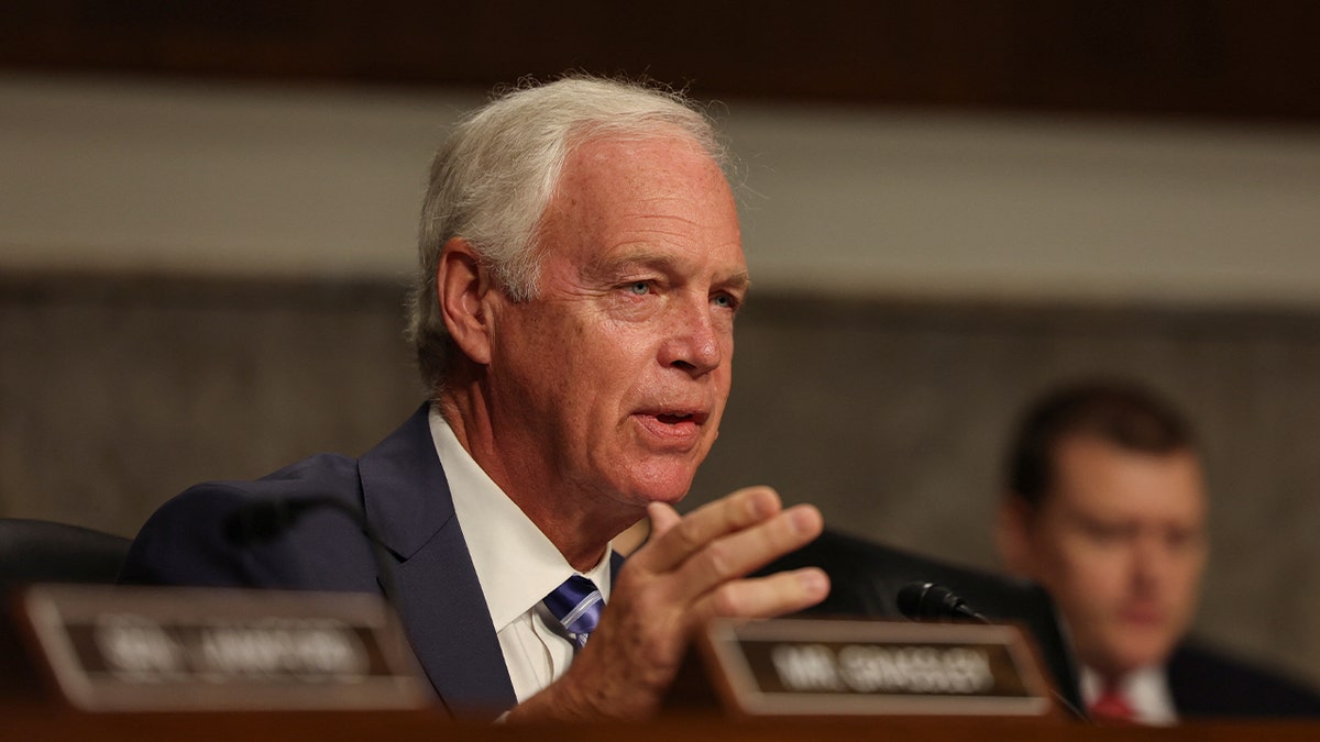 Senator AS Ron Johnson berpidato dalam sidang komite Senat