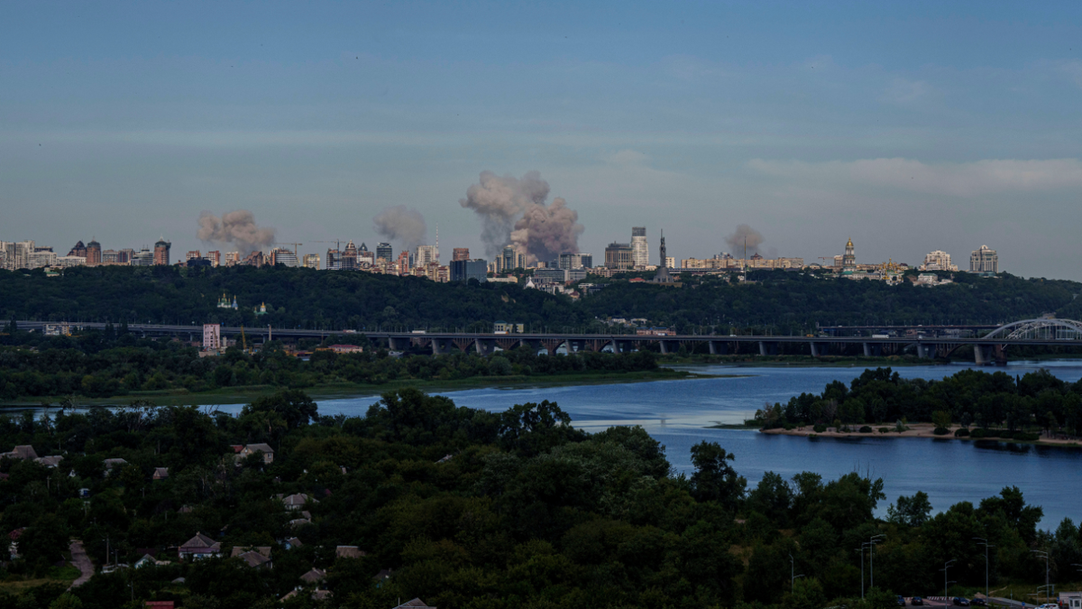 Smoke rises over Kyiv