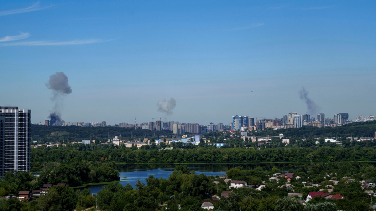 Smoke rises over Kyiv