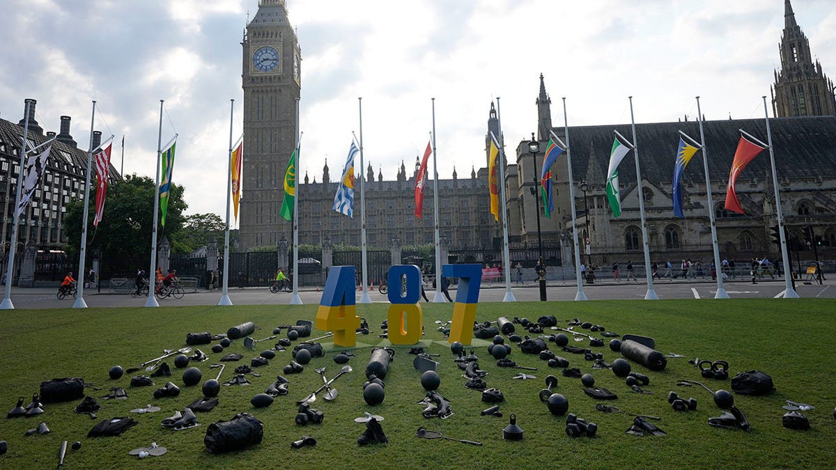 A display in London honoring Ukrainian athletes