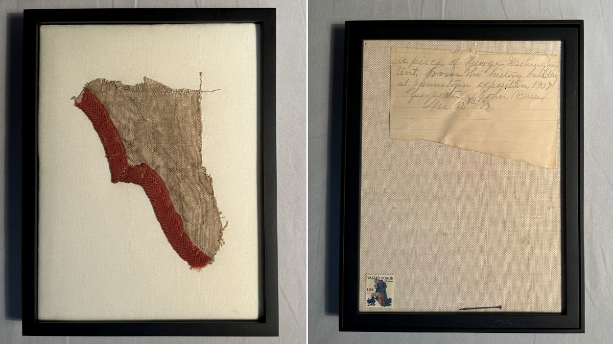 Side by side image of fabric and 1907 note