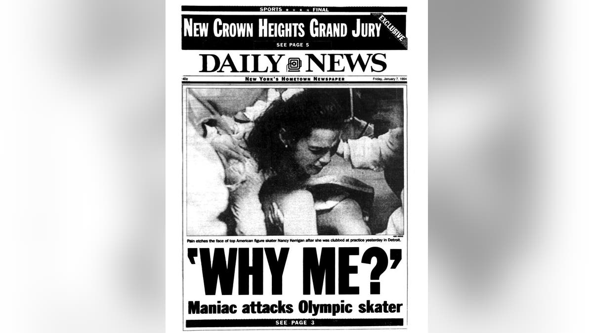 Daily News newspaper with quote, "Because I?" and Kerrigan on the cover after the attack