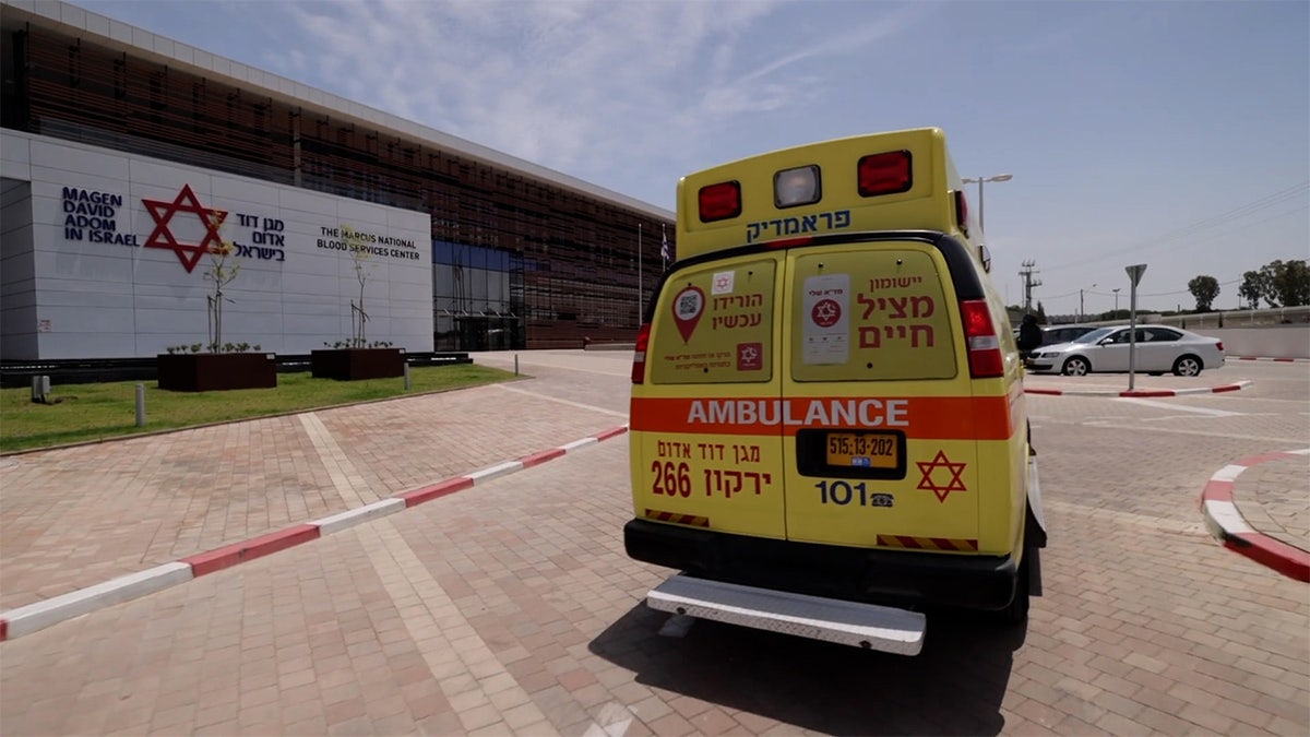 An ambulance with Magen David Adom, Israel’s national emergency medical service.