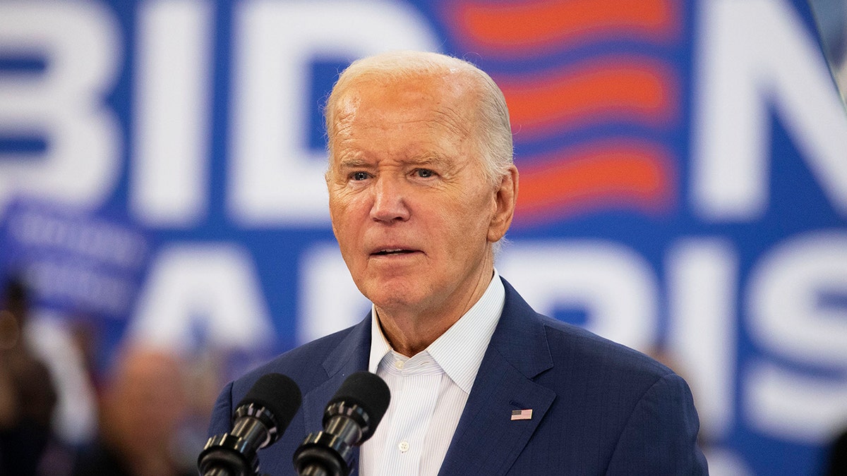 President Biden speaks to supporters at a campaign event at Renaissance High School on July 12, 2024, in Detroit.
