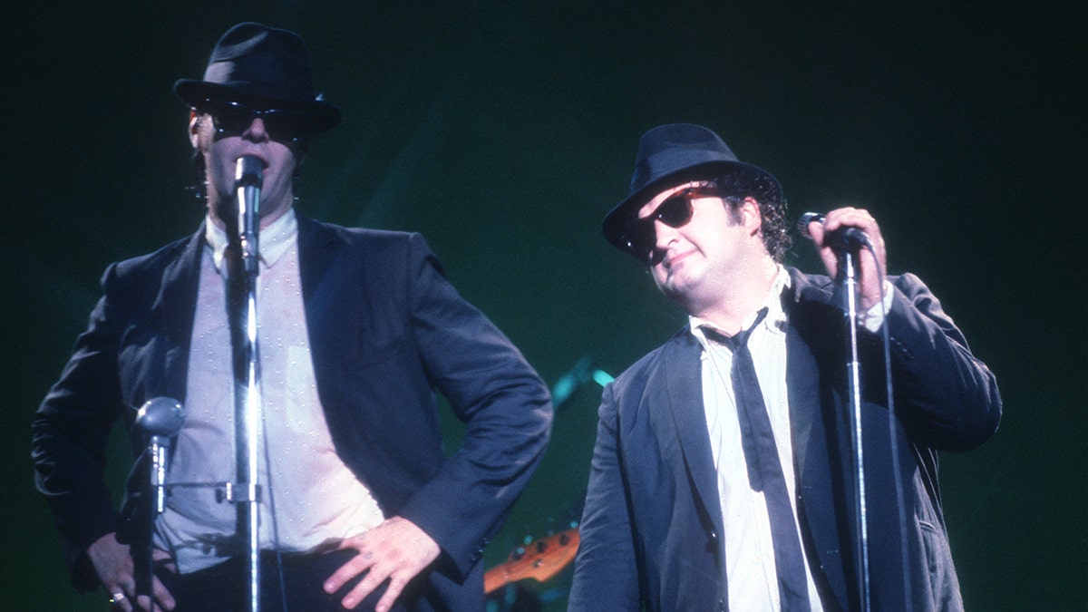Blues Brothers duo Dan Aykroyd and John Belushi in concert.