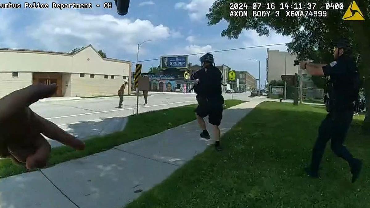Body camera footage of police running to scene