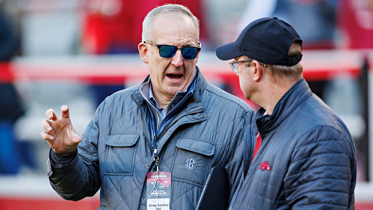 Greg Sankey at an Arkansas game