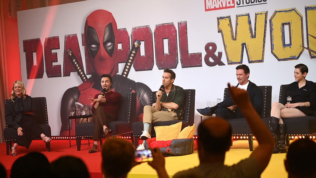 Ryan Reynolds and Hugh Jackman at a "Deadpool & Wolverine" event