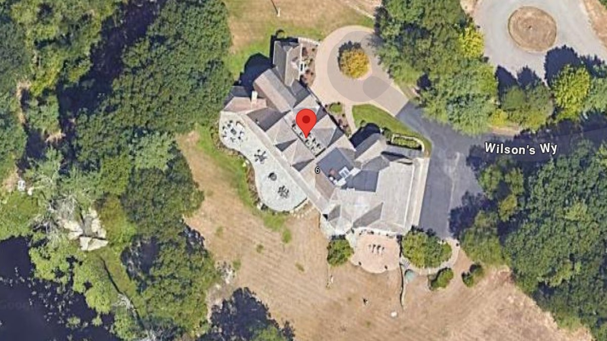Aerial view of the Kamal family's Dover, Massachusetts mansion, where the father killed his wife and daughter before turning the gun on himself.