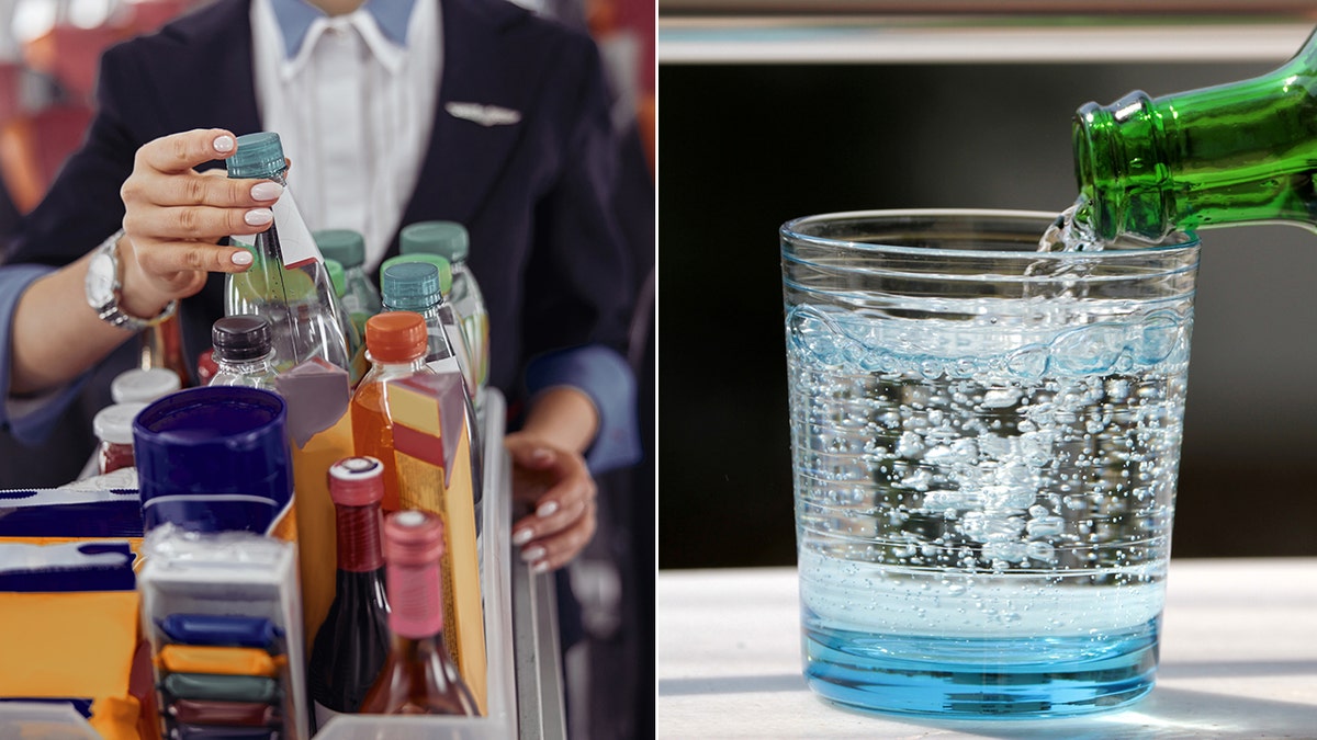 Flight attendant drink cart and sparkling water