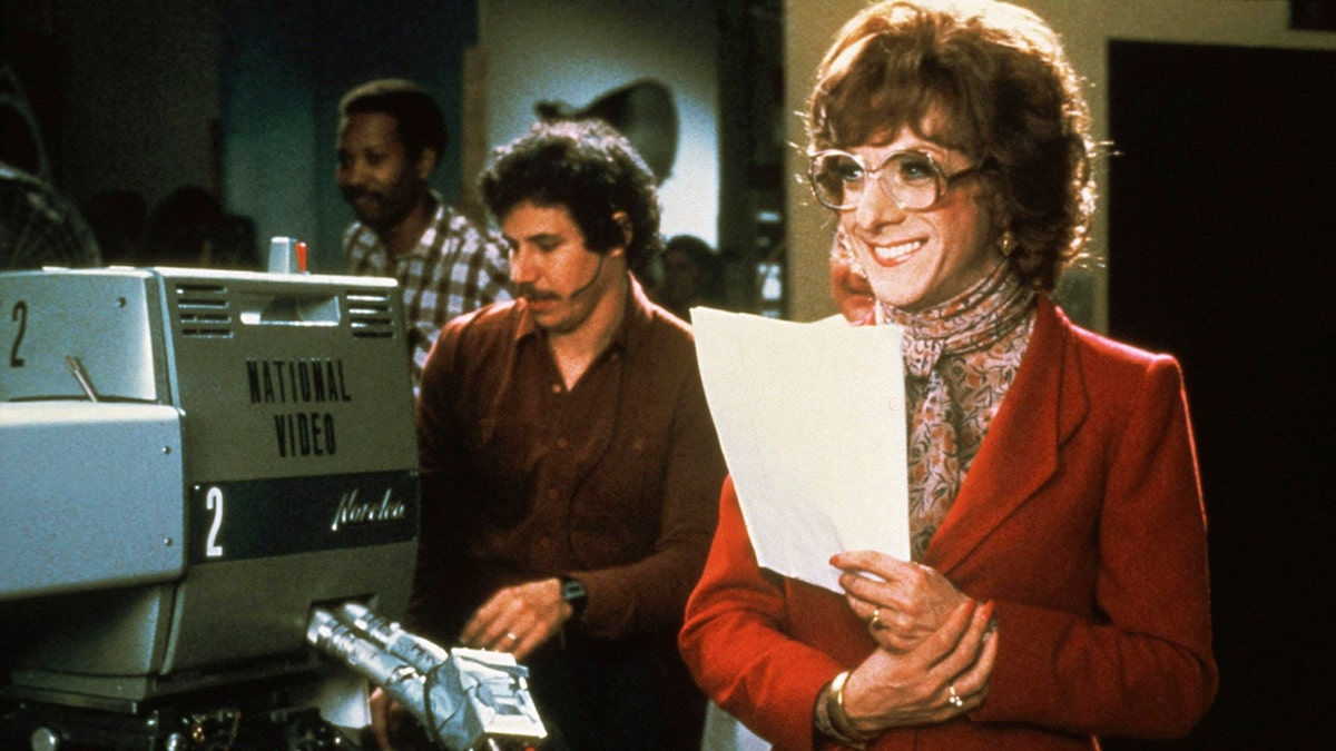 Dustin Hoffman in red, disguised as a woman in "Tootsie"