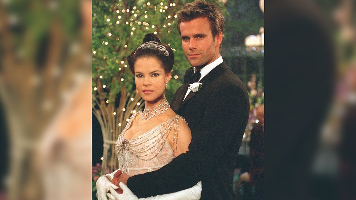 Actors Esta TerBlanche and Cameron Mathison in wedding pictures from All My Children.
