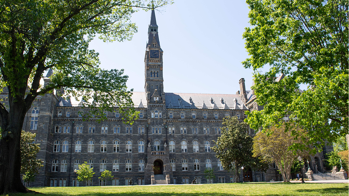 The campus of Georgetown University is seen nearly empty as classes were canceled due to the coronavirus pandemic, in Washington, DC, May 7, 2020. - The cost of a university education in the United States has long been eye-watering, with a year costing tens of thousands of dollars. But as the coronavirus crisis settles in, students -- many of whom take out huge loans to finance their degrees -- are wondering how to justify spending $70,000 a year on.... Zoom classes. (Photo by SAUL LOEB / AFP) (Photo by SAUL LOEB/AFP via Getty Images)