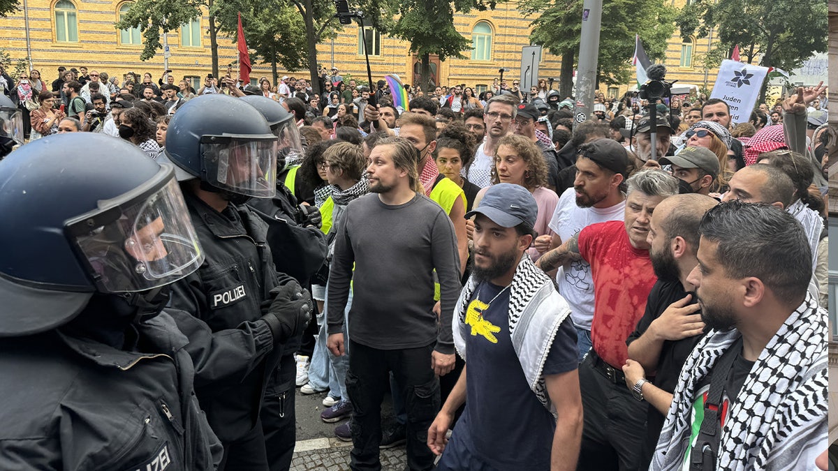 Police intervene in a pro-Palestinian march in Berlin
