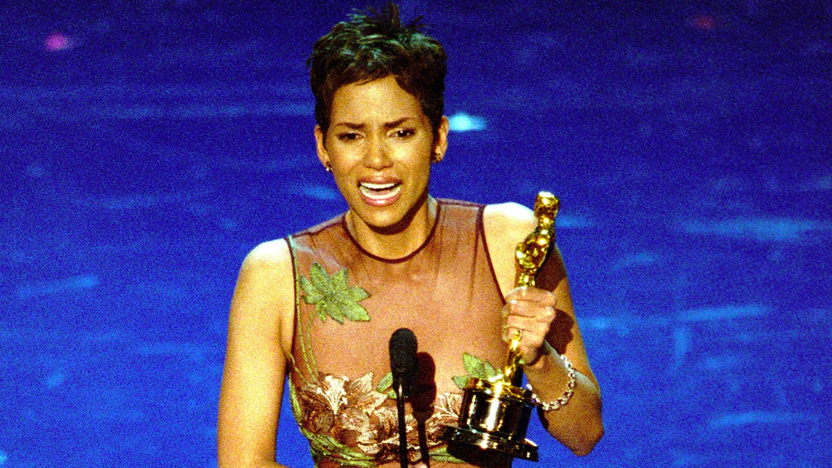 Halle Berry on stage at the Academy Awards in 2002.
