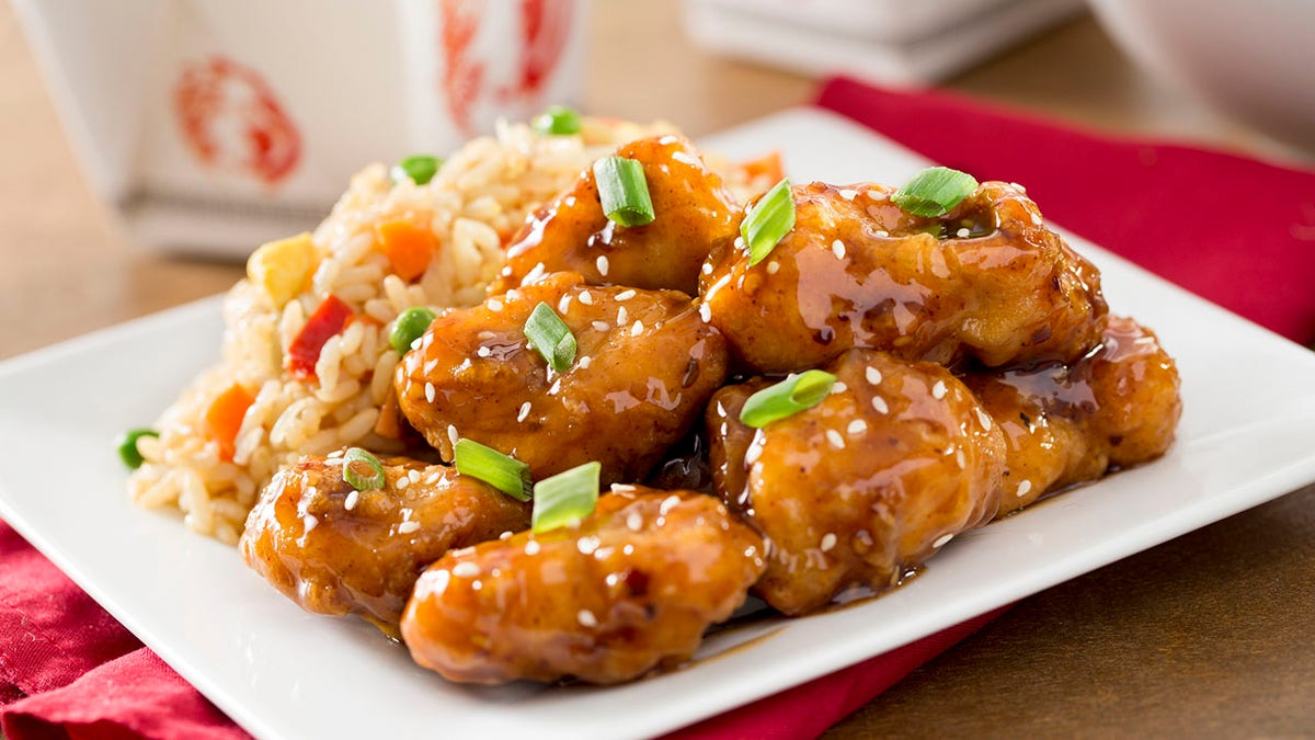 General Tso's chicken with rice.