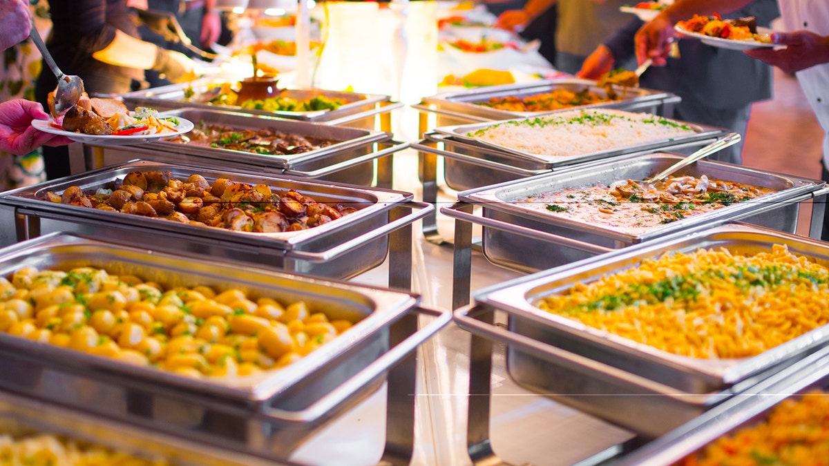 Buffet of various dishes.