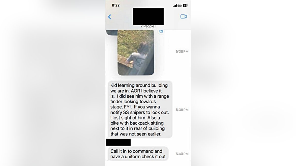 A text message from a countersniper at the Trump rally showing a photo of Thomas Crooks before he attempted to assassinate Trump.
