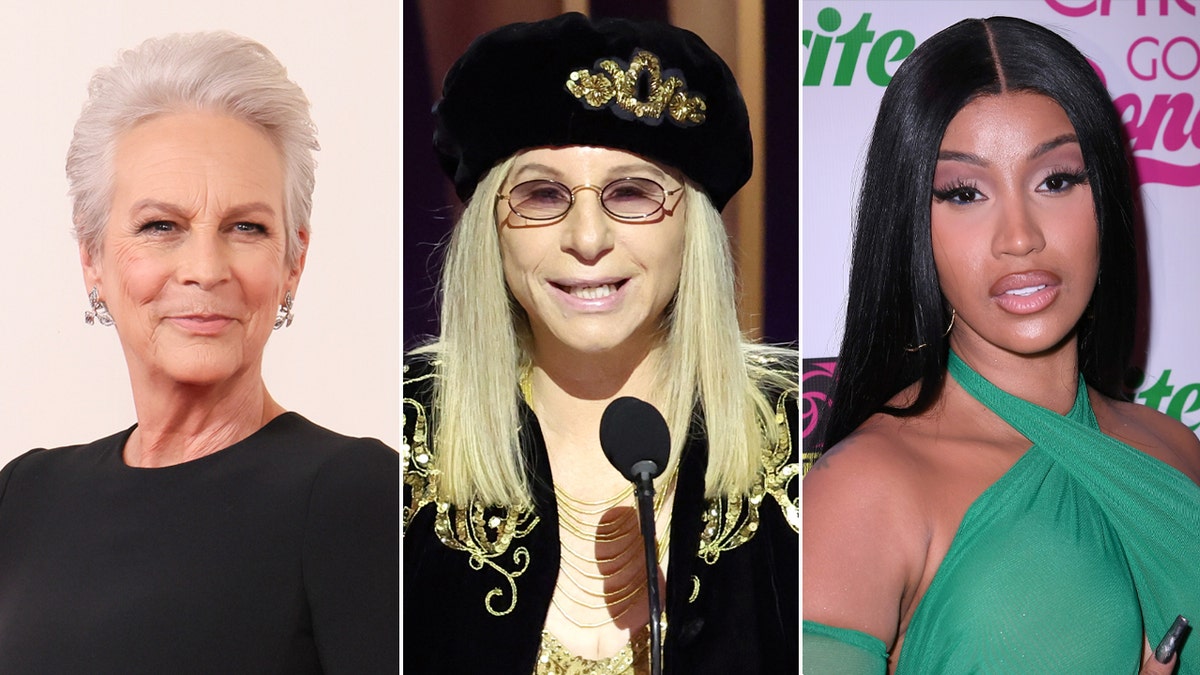 Jamie Lee Curtis, Barbra Streisand, Cardi B in a triple-panel photo