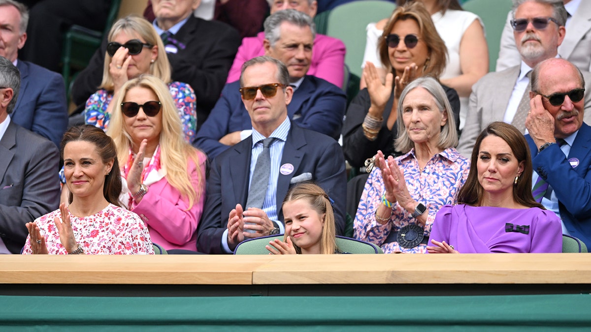 Pippa Middleton, Princess Charlotte and Princess Catherine all watch the Men's Final match from the box