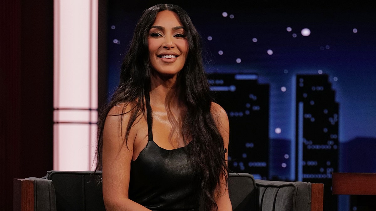 Kim Kardashian wearing black on Jimmy Kimmel Live!