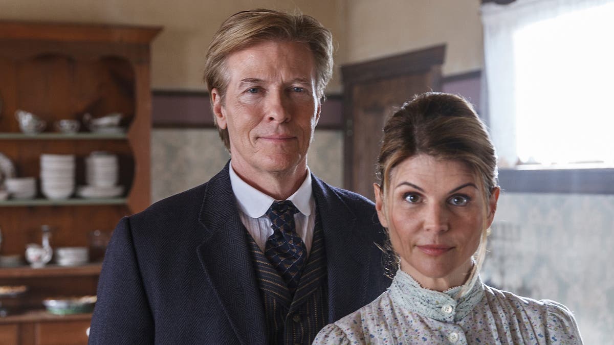 Lori Loughlin and Jack Wagner on the set of "When Calls the Heart"