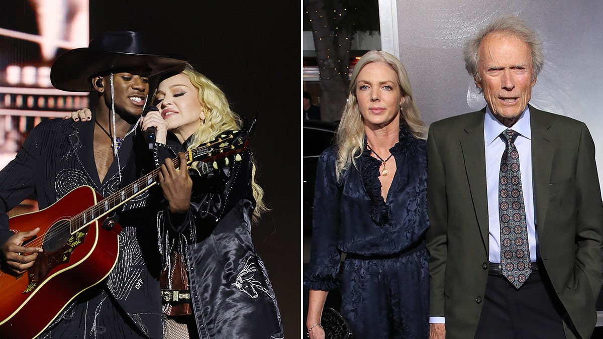 Madonna grabs the microphone on stage and sings with son David Banda split Clint Eastwood poses for a photo with girlfriend Christina Sandera