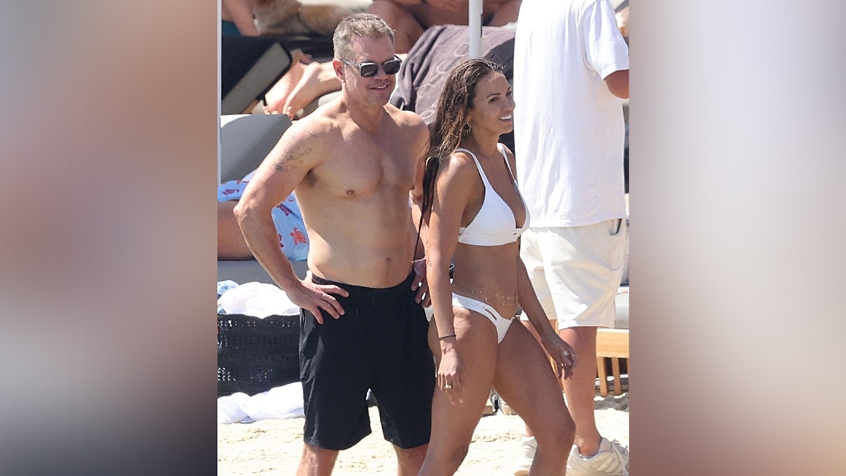 Damon and his wife, Luciana Barroso, show off their slim figures in Greece.