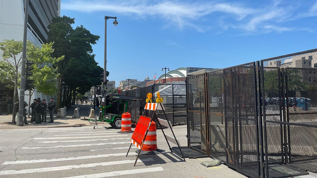 Large gate in downtown Milwaukee ahead of RNC