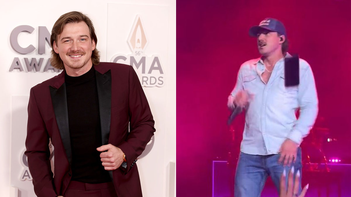 Morgan Wallen gets hit by a cell phone during a concert