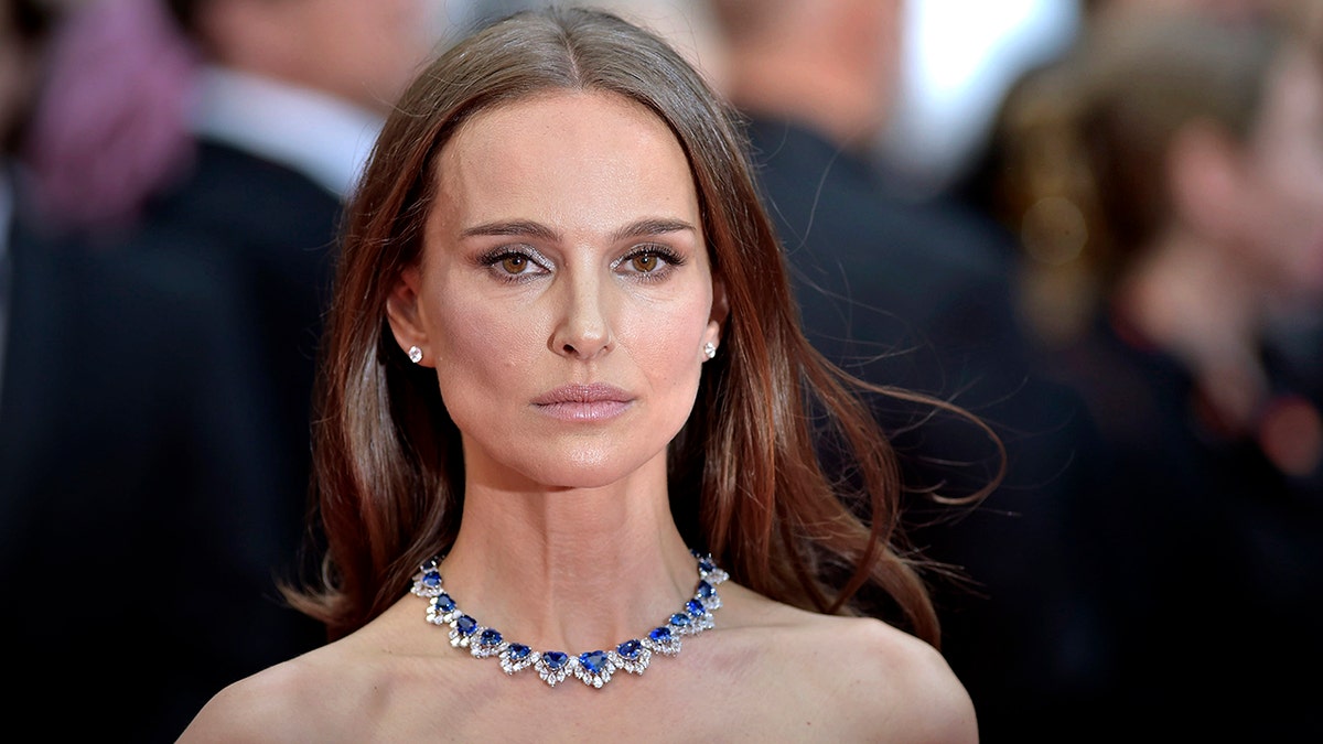 Natalie Portman in Cannes wearing a large stone necklace