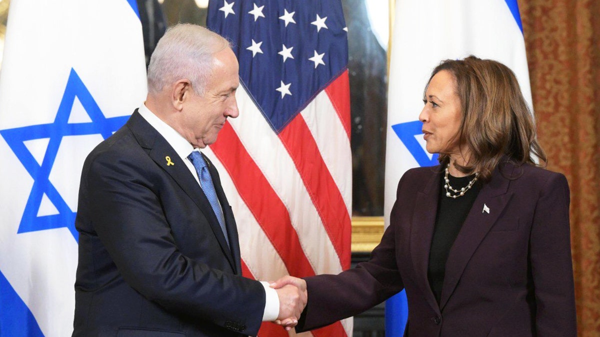 Israeli Prime Minister Benjamin Netanyahu meets Vice President Kamala Harris at the White House in Washington D.C., on July 25, 2024. 