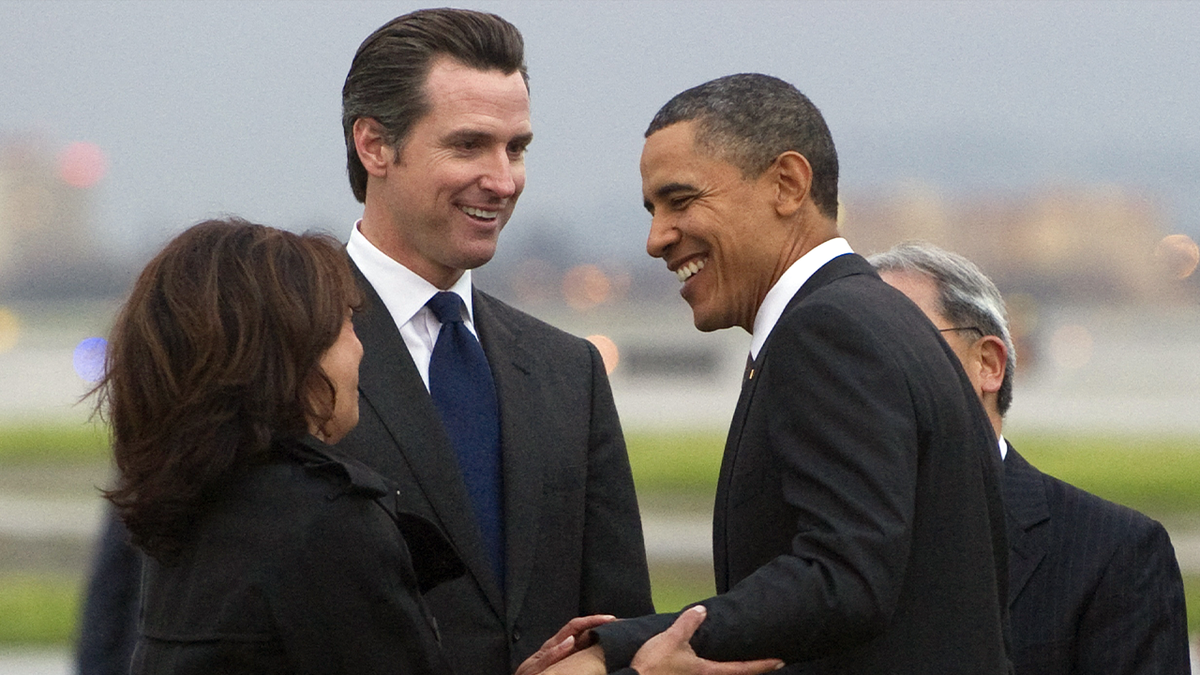 2011 file photo with Kamala Harris and Gavin Newsom with Barack Obama