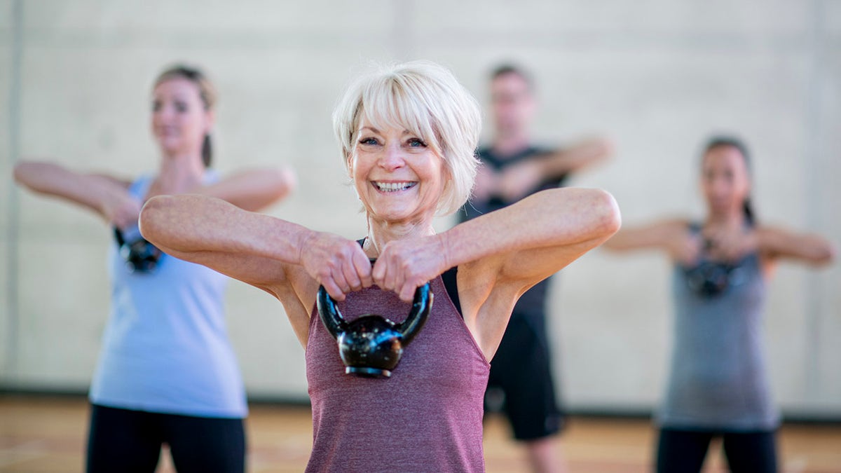 A big woman in a fitness class