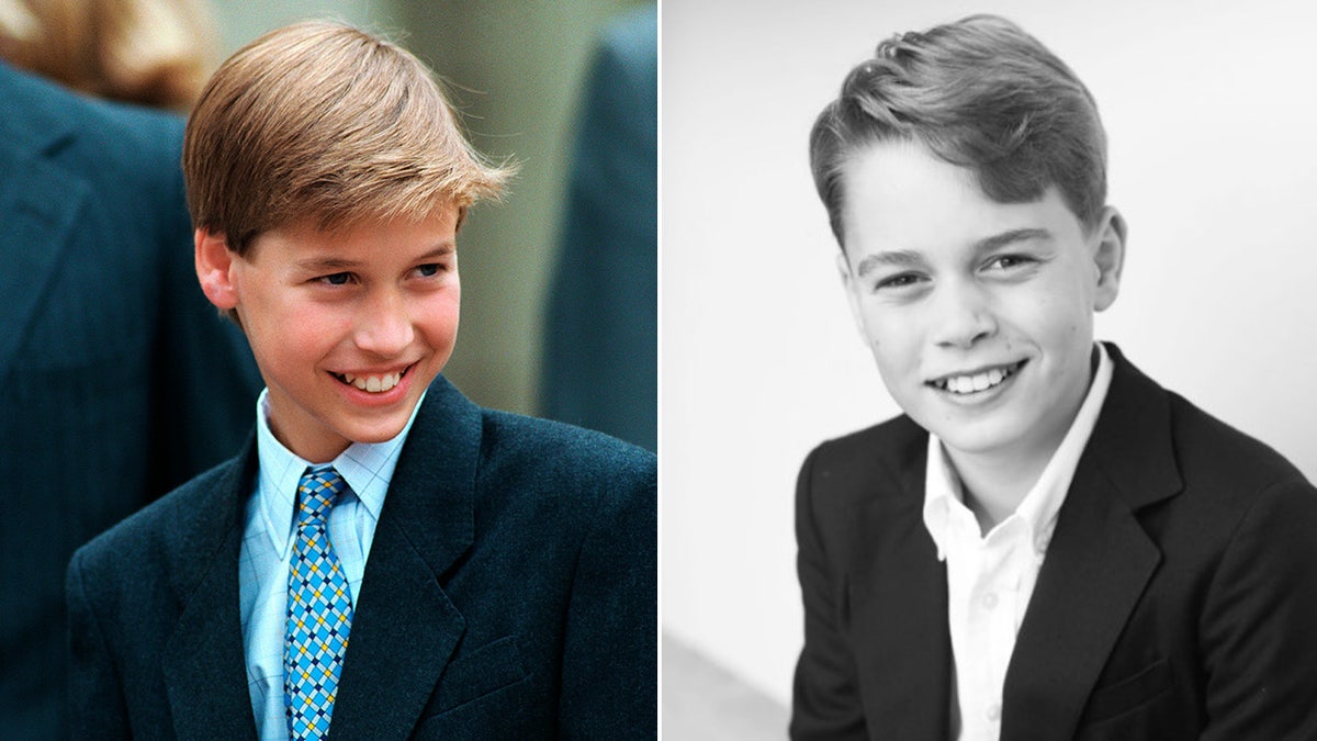 A split image of Prince George and Prince William when he was a child