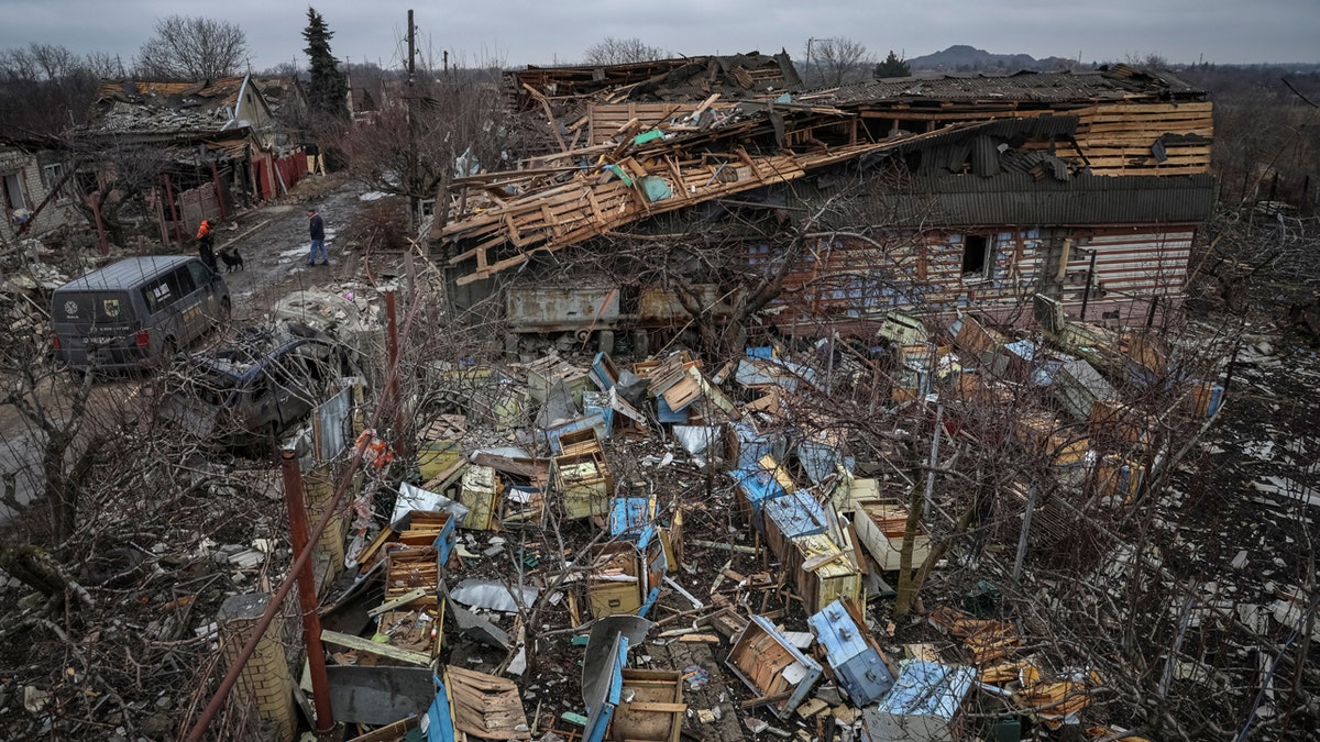 This pile of rubble is destroyed bee hives in Ukraine after Russian missile strike.