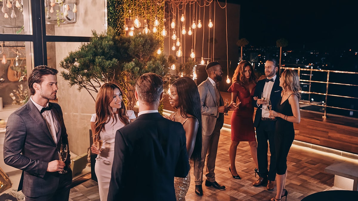 Wedding guests mingling